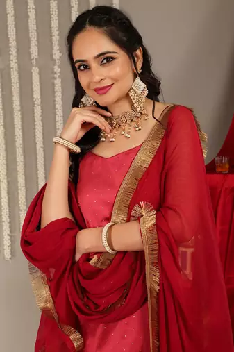 Woven Design Kurta with Trousers & Dupatta