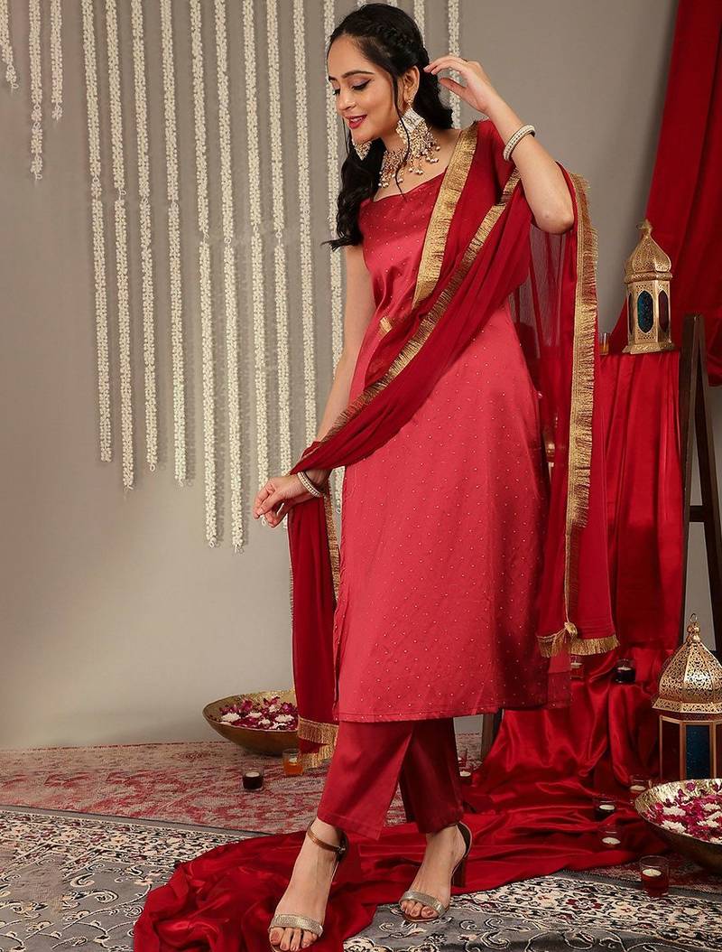 Woven Design Kurta with Trousers & Dupatta