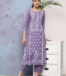 Women Lavender Ethnic Motifs Printed Kurta with Trousers