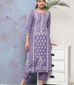 Women Lavender Ethnic Motifs Printed Kurta with Trousers