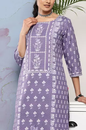 Women Lavender Ethnic Motifs Printed Kurta with Trousers