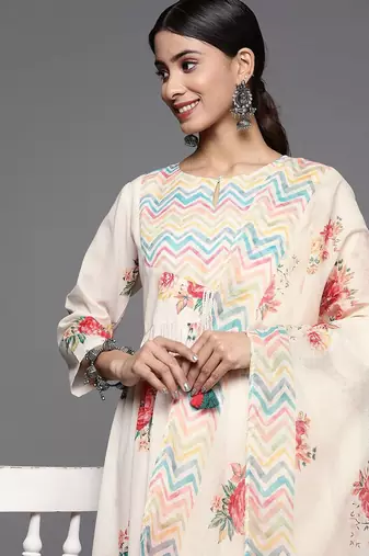 Women Floral Printed Keyhole Neck Empire Kurta Set