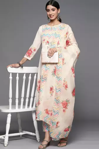 Women Floral Printed Keyhole Neck Empire Kurta Set