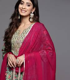 Green & Pink Floral Print Pure Cotton Kurta with Trousers & With Dupatta