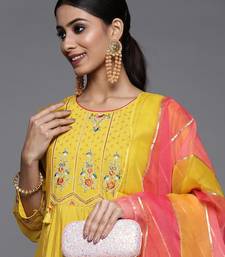 Women Yellow Ethnic Motifs Embroidered Beads and Stones Kurta with Trousers & With Dupatta
