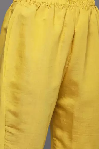 Women Yellow Ethnic Motifs Embroidered Beads and Stones Kurta with Trousers & With Dupatta