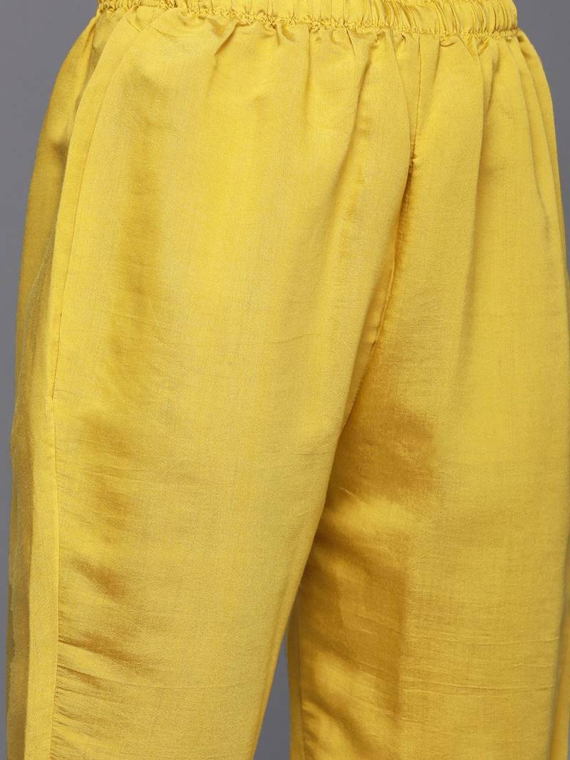 Women Yellow Ethnic Motifs Embroidered Beads and Stones Kurta with Trousers & With Dupatta