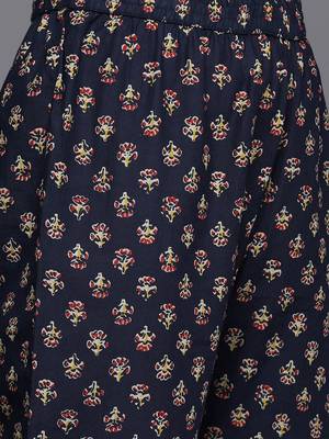 Women Navy Blue Ethnic Motifs Printed Pure Cotton Kurta with Trousers & With Dupatta 3