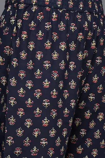 Women Navy Blue Ethnic Motifs Printed Pure Cotton Kurta with Trousers & With Dupatta