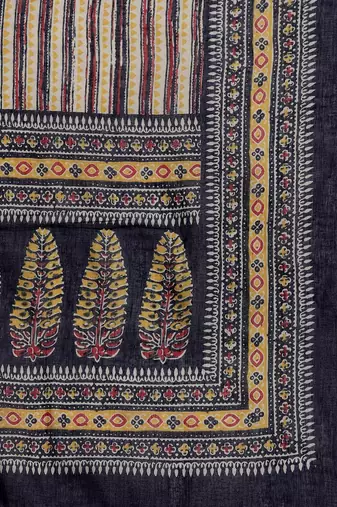 Women Navy Blue Ethnic Motifs Printed Pure Cotton Kurta with Trousers & With Dupatta