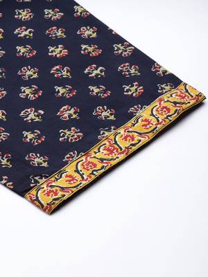 Women Navy Blue Ethnic Motifs Printed Pure Cotton Kurta with Trousers & With Dupatta 8