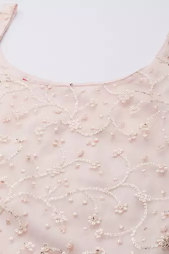Women Peach-Coloured Floral Sequinned Kurta with Sharara & With Dupatta
