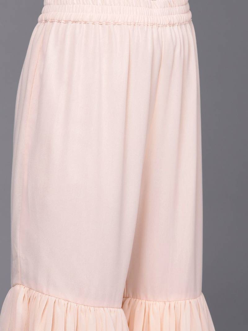 Women Peach-Coloured Floral Sequinned Kurta with Sharara & With Dupatta