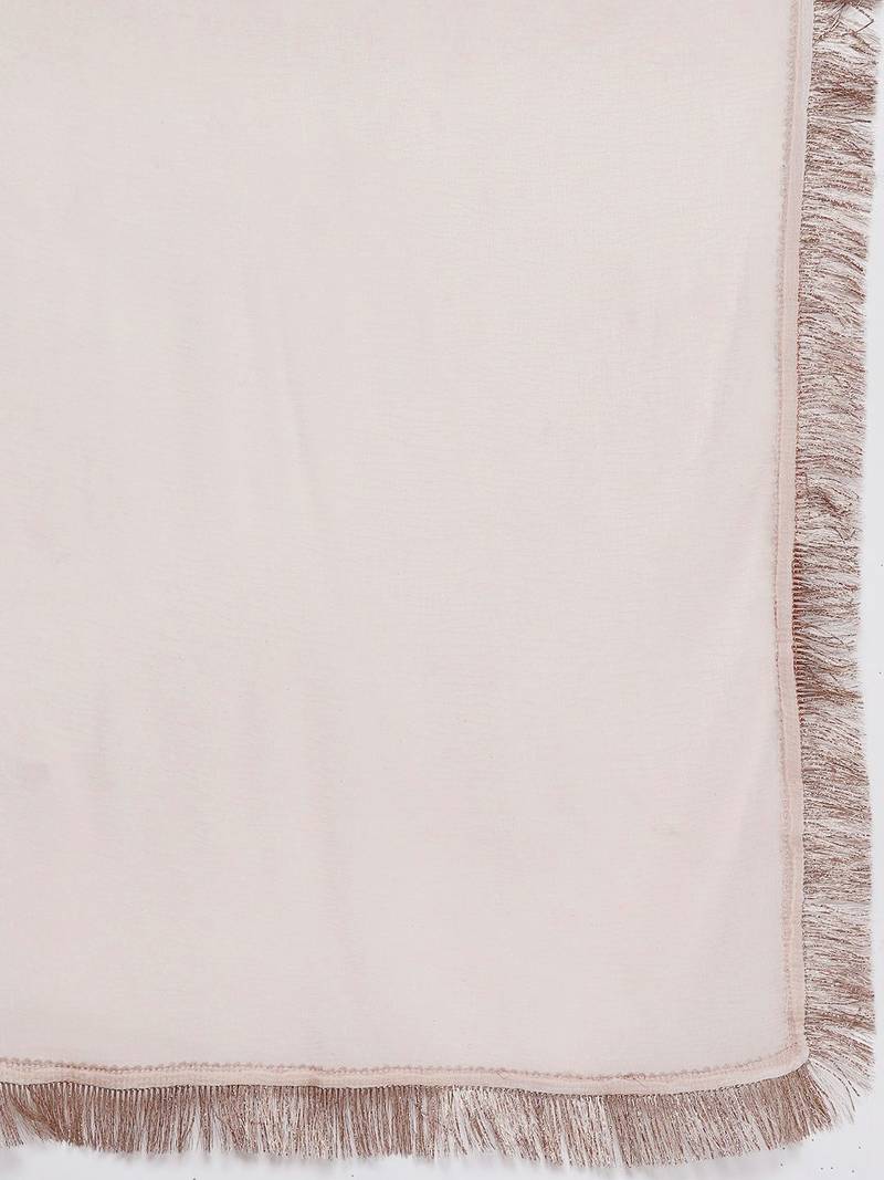 Women Peach-Coloured Floral Sequinned Kurta with Sharara & With Dupatta