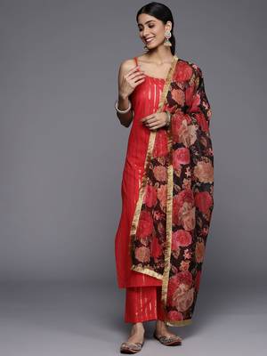 Women Red Gotta Patti Pure Cotton Kurta with Trousers & Dupatta 1