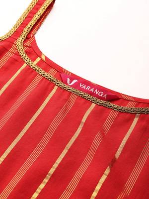 Women Red Gotta Patti Pure Cotton Kurta with Trousers & Dupatta 2