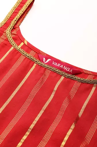 Women Red Gotta Patti Pure Cotton Kurta with Trousers & Dupatta