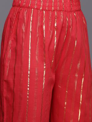 Women Red Gotta Patti Pure Cotton Kurta with Trousers & Dupatta 3