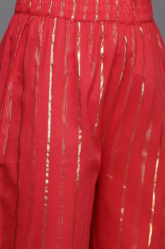 Women Red Gotta Patti Pure Cotton Kurta with Trousers & Dupatta