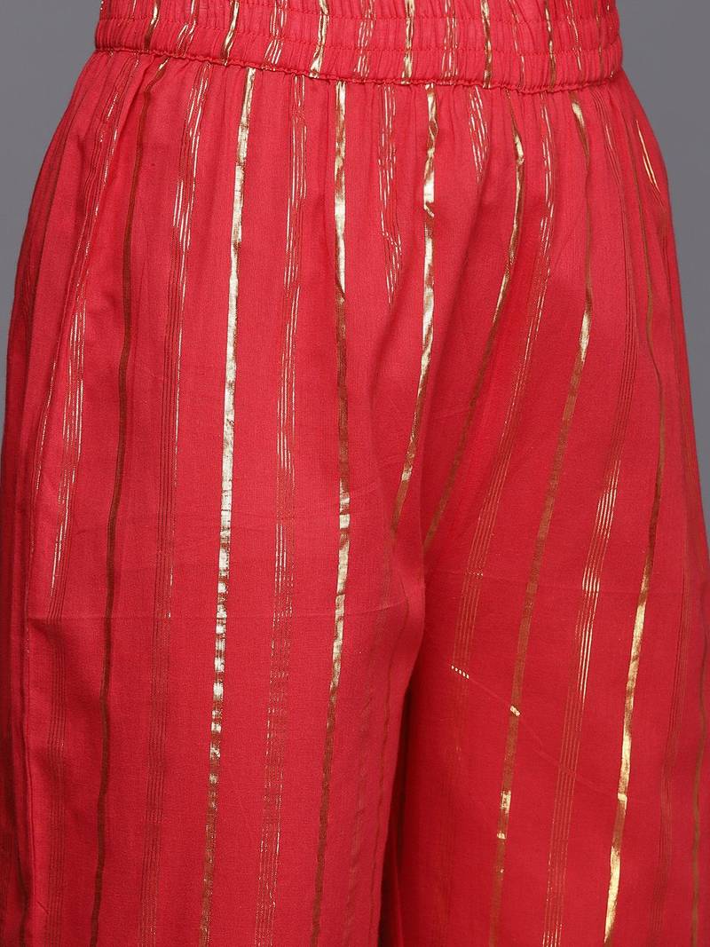 Women Red Gotta Patti Pure Cotton Kurta with Trousers & Dupatta