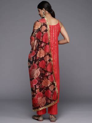Women Red Gotta Patti Pure Cotton Kurta with Trousers & Dupatta 6
