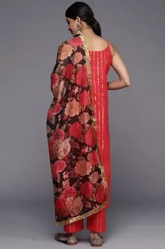 Women Red Gotta Patti Pure Cotton Kurta with Trousers & Dupatta