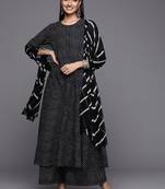 Women Black Printed Pure Cotton Kurta with Palazzos & Dupatta
