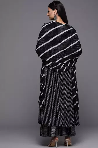 Women Black Printed Pure Cotton Kurta with Palazzos & Dupatta