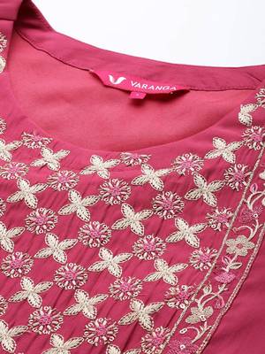 Women Pink Ethnic Motifs Embroidered Thread Work Kurta with Trousers & With Dupatta 2