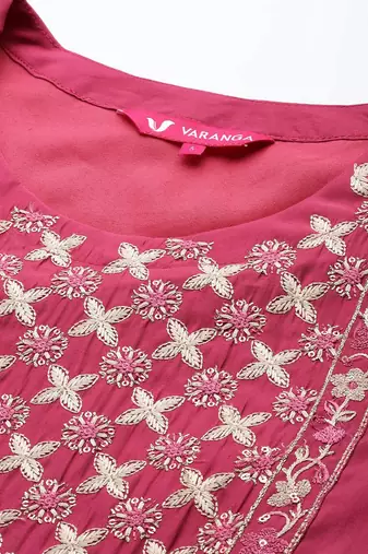 Women Pink Ethnic Motifs Embroidered Thread Work Kurta with Trousers & With Dupatta