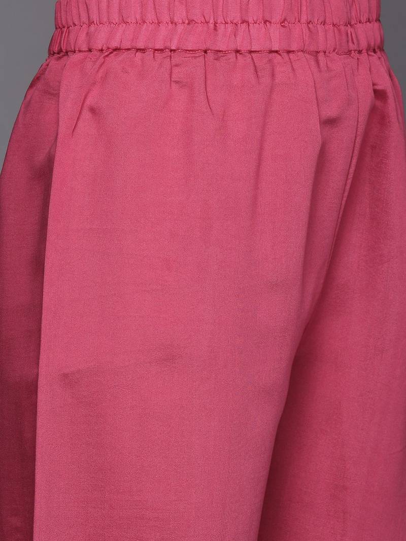 Women Pink Ethnic Motifs Embroidered Thread Work Kurta with Trousers & With Dupatta