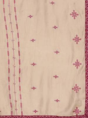 Women Pink Ethnic Motifs Embroidered Thread Work Kurta with Trousers & With Dupatta 4