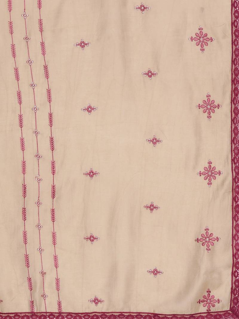Women Pink Ethnic Motifs Embroidered Thread Work Kurta with Trousers & With Dupatta