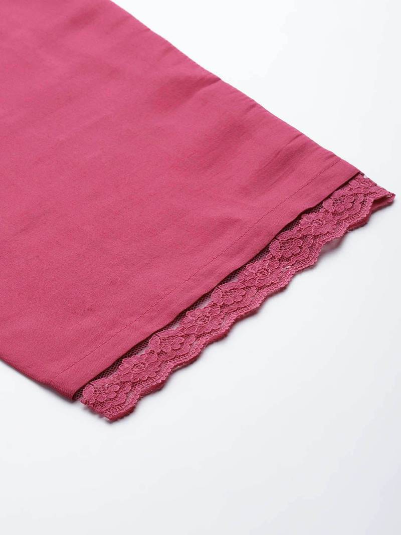 Women Pink Ethnic Motifs Embroidered Thread Work Kurta with Trousers & With Dupatta