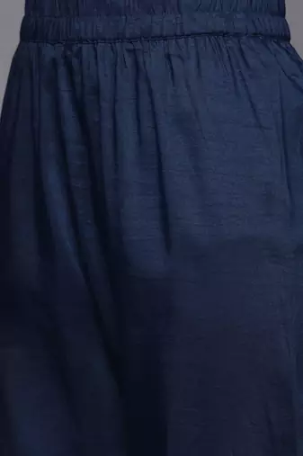 Women Navy Blue & Golden Ethnic Motifs Embroidered Kurta with Trousers & Dupatta