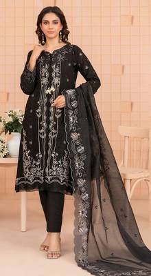 Black embroidered cotton semi-stitched pakistani salwar suit 1