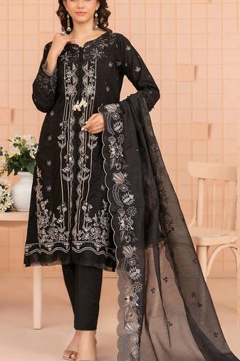 Black embroidered cotton semi-stitched pakistani salwar suit