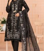 Black embroidered cotton semi-stitched pakistani salwar suit