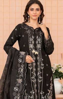 Black embroidered cotton semi-stitched pakistani salwar suit 2