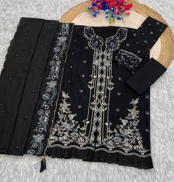 Black embroidered cotton semi-stitched pakistani salwar suit 3