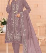 Mauve embroidered cotton semi-stitched pakistani salwar suit