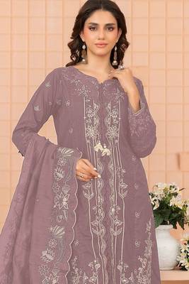 Mauve embroidered cotton semi-stitched pakistani salwar suit 2