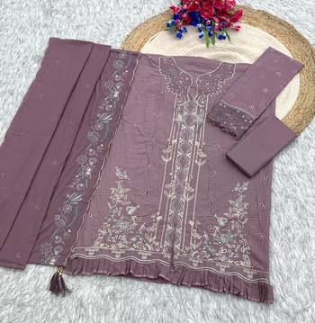 Mauve embroidered cotton semi-stitched pakistani salwar suit 3
