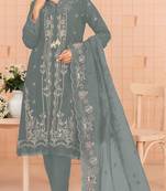 Sea green embroidered cotton semi-stitched pakistani salwar suit