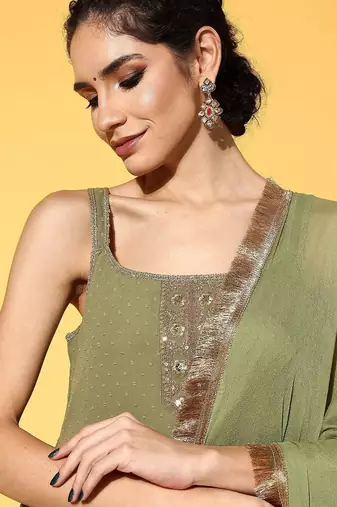 Women Textured Poly Georgette Spaghetti Straps Kurta Set