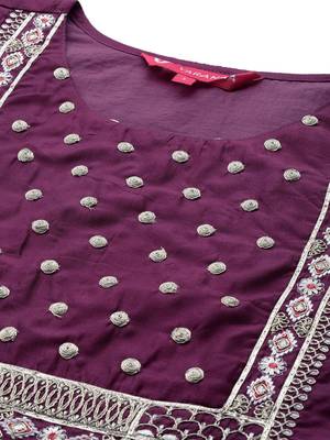 Women Purple Embroidered Chanderi Silk Kurta with Sharara & With Dupatta 2