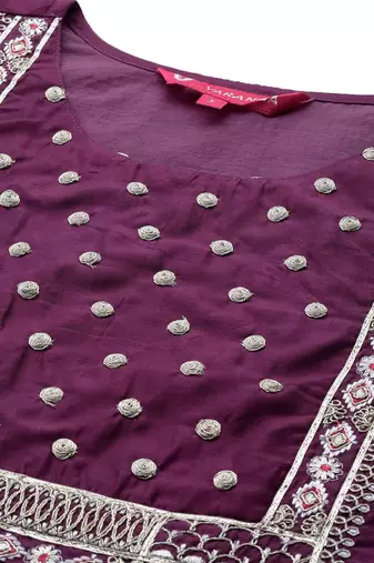 Women Purple Embroidered Chanderi Silk Kurta with Sharara & With Dupatta