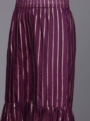 Women Purple Embroidered Chanderi Silk Kurta with Sharara & With Dupatta 3