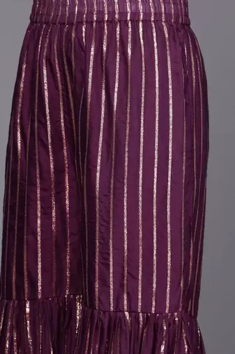 Women Purple Embroidered Chanderi Silk Kurta with Sharara & With Dupatta