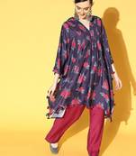 Women Navy Blue Floral Printed Kurta with Trousers